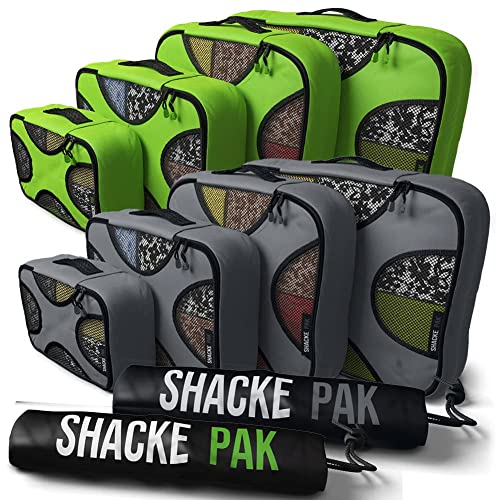 Shacke Pak - 5 Set Packing Cubes with Laundry Bag (Green Grass) & Shacke Pak - 5 Set Packing Cubes with Laundry Bag (Dark Gray)