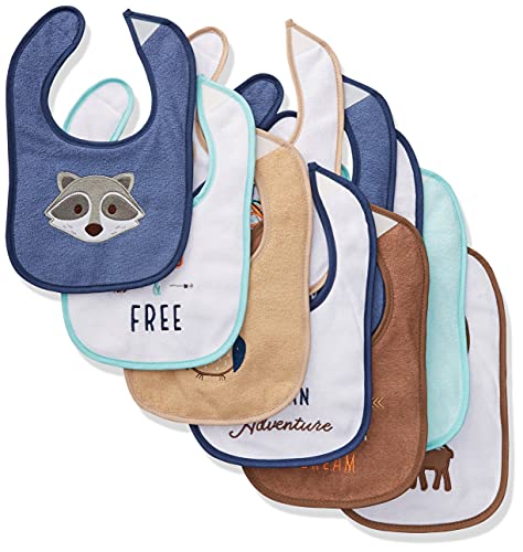 Hudson Baby Unisex Baby Cotton Terry Drooler Bibs with Fiber Filling, Raccoon, One Size