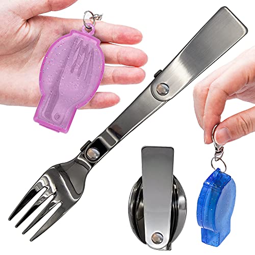 Acantha Foldable Fork and Spoon Set, Portable Folding Spoon and Fork Set with Two Plastic Storage Cases for Travel Camping Outdoors Picnic