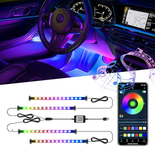 LivTee Accent Interior Car Lights, Smart Car Interior Lights with App Control, RGB LED Lights with Music Mode and DIY Mode, 2 Lines Design LED Lights for Cars with Charger, Car Accessories for Women