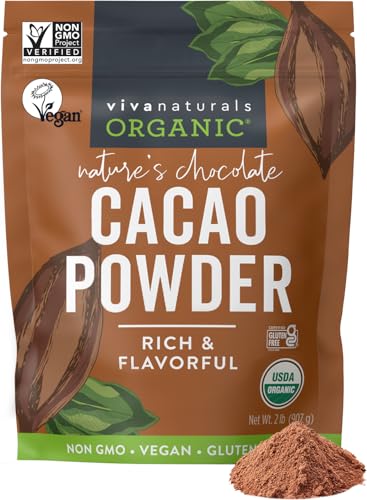 Viva Naturals Organic Cacao Powder, 2lb - Unsweetened Cocoa Powder With Rich Dark Chocolate Flavor, Perfect for Baking & Smoothies - Certified Vegan, Keto & Paleo, Non-GMO & Gluten-Free, 907 g