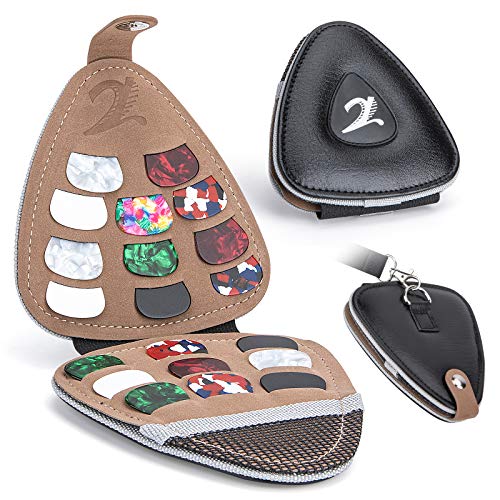 XTON Guitar Picks Holder for Acoustic Electric Guitar, Variety Pack Picks Storage Pouch Box, PU leather Plectrums Bag with Lanyard, Gift for Guitar Players ( Case Only )