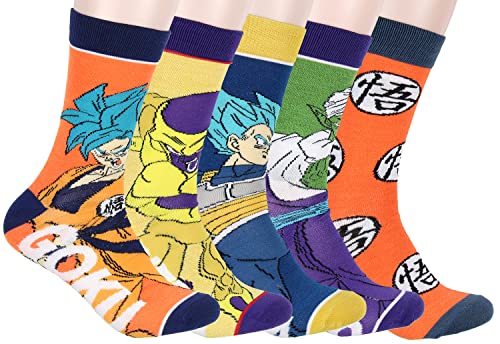 Dragon Ball Z Character Socks Goku Vegeta Frieza Piccolo 5 Pack Adult Crew Socks