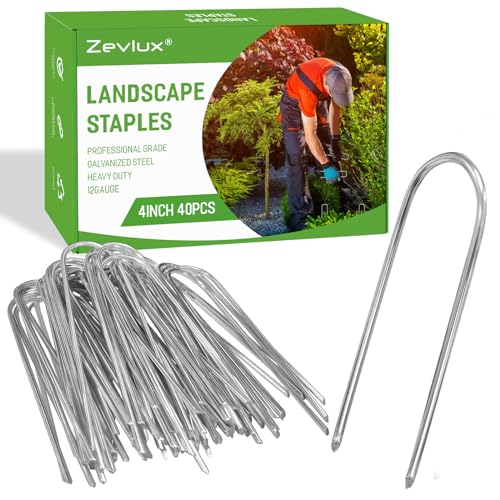 Zevlux Garden Stakes 4 Inch 40pcs 11 Gauge Irrigation Tubing Stakes, U Shape Heavy Duty Galvanized Landscape Staples for Tube, Lawns, Weed Barriers, and Landscape Fabrics, Irrigation Hose,Floor Mats…