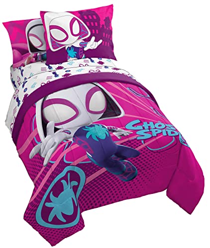Marvel Spidey & His Amazing Friends Ghost Spider Gwen 5 Piece Twin Bed Set - Bedding Includes Comforter & Sheet Set - Super Soft Fade Resistant Microfiber