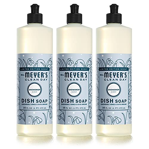 MRS. MEYER'S CLEAN DAY Liquid Dish Soap, Biodegradable Formula, Limited Edition Snowdrop, 16 Fl. Oz - Pack of 3