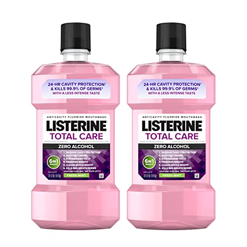 Listerine Total Care Zero Alcohol Anticavity Mouthwash, Bad Breath Treatment, Alcohol Free Mouthwash for Adults; Fresh Mint Flavor, 1 L (Pack of 2)