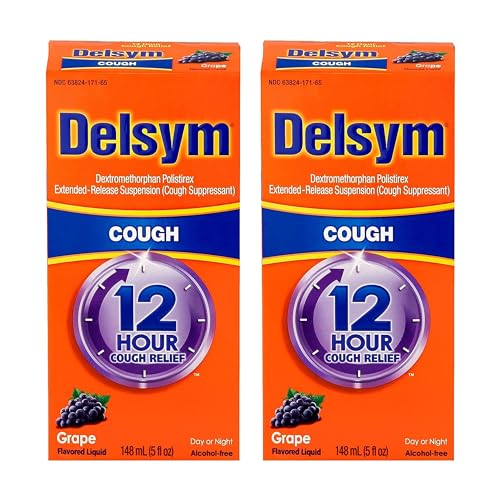 Delsym Adult Cough Suppressant Liquid, Grape Flavor, 5 Ounce (Pack of 2)