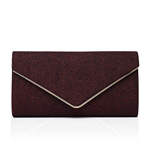 Labair Shining Envelope Clutch Purses for Women Evening Clutches For Wedding and Party,Burgundy,Small.