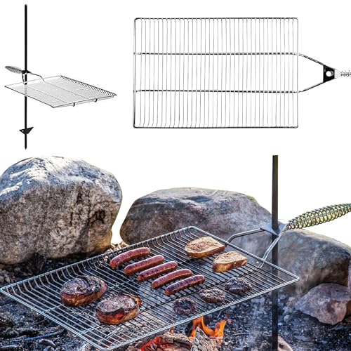 Stromberg Carlson Stake & Grill, Camping Grill, Open Fire Cooking Equipment, Fire Pit Accessories, Campfire Grill Grate, 15'x22' w/ 36' Long Stake