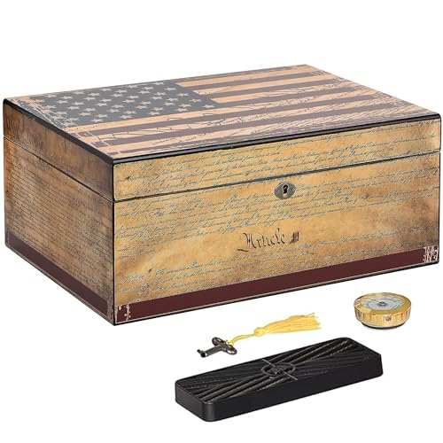 Humidor Supreme US Constitution Cigar Humidor, Desktop Cigar Storage with Spanish Cedar Tray & Divider, Antique Distressed Finish | Cigar Box with Humidifier & Glass Hygrometer, Holds up to 100 Cigars