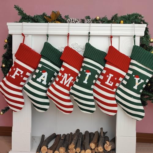 2023 New Christmas Stocking Knit Initial Christmas Stockings for Family Farmhouse Monogram Letter Christmas Stockings Christmas Decorations Gift Stocking Personalized Stocking Embroidered Letter M