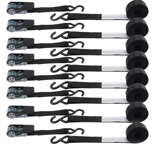 XSTRAP STANDARD Ratchet Tie Down Straps 8PK 1'' x 10 ft - 900 LB Break Strength Cargo Straps for Moving Appliances, Lawn Equipment, Motorcycle (Black)