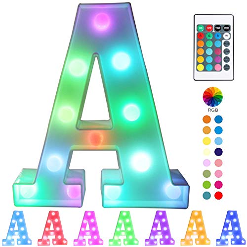 Pooqla Colorful LED marquee letter lights with Remote – light Up Signs – Party Bar Decorations for The Home - Multicolor A