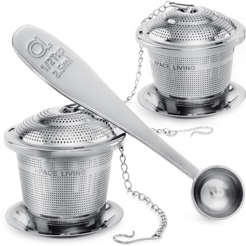 Tea Infuser (Set of 2) with Tea Scoop and Drip Dray - Ultra Fine Tea Strainer for Loose Leaf Tea - Stainless Steel Tea Steeper for a Superior Brewing Experience