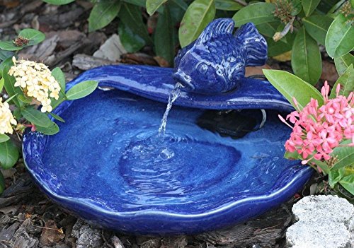 Smart Solar 21372R01 Ceramic Solar Koi Fountain, Blue Glazed Finish, Powered by an Included Solar Panel that Operates an Integral Low Voltage Pump With Filter