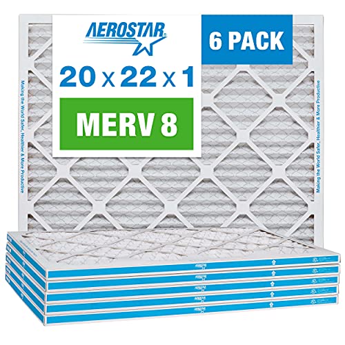 Aerostar 20x22x1 MERV 8 Pleated Air Filter, AC Furnace Air Filter, Pack of 6 (Actual Size: 19 3/4'x21 3/4'x3/4')