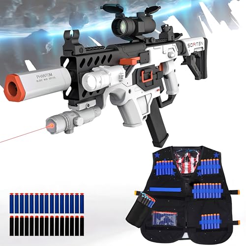 SOFITEN Toy Gun Automatic Sniper Rifle with Tactical Vest Kit, Scope. Toy Foam Blaster Dart Toys with 120 Darts, IR and Flashlight. The Shooting Activity Game for Kids Age 8+…