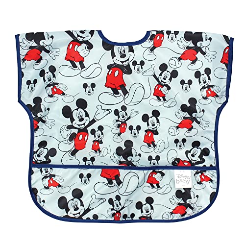 Bumkins Disney Short Sleeve Bib for Girl or Boy, Toddler and Kids for 1-3 Years, Large Size, Essential Must Have for Junior Children, Eating, Mess Saving Soft Fabric Apron for Play, Mickey Mouse