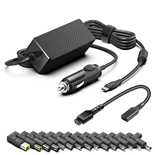 HKY Universal Laptop Car Charger PD 100W 95W 90W 65W DC Travel Adapter for HP Dell Gateway Lenovo LG Acer ASUS Compaq Samsung Sony Fujitsu Toshiba and More Notebook Computer Tablet Speaker Smartphone