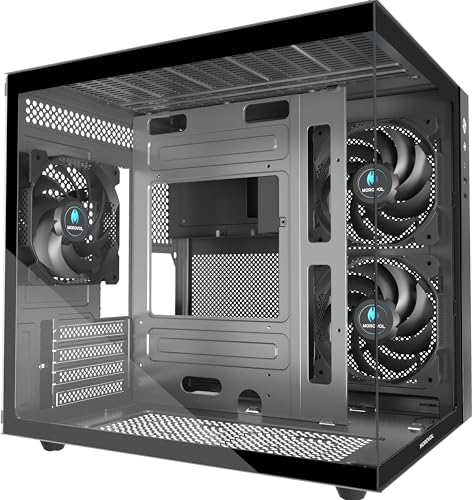 MOROVOL MATX PC Case,270° Panoramic Tempered Glass Panel Gaming PC Case,3 Fans Pre-Installed Micro-ATX Computer Case,USB 3.0,Black(V3)