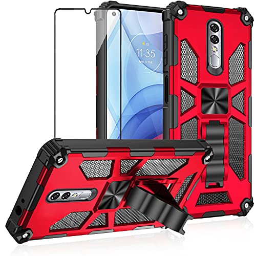 Asuwish Compatible with Coolpad Legacy Brisa Case and Tempered Glass Screen Protector Cover Cell Accessories Stand Kickstand Rugged Phone Cases for Cool Pad CP3706AS 2020 2021 Women Men Red