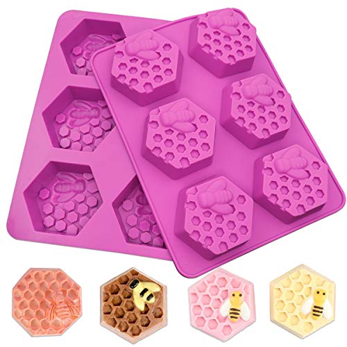 SAKOLLA 2 Pack Honeycomb Soap Molds, Honey Silicone Molds for Handmade Soap, Lotion Bars, Wax Melts, Beeswax