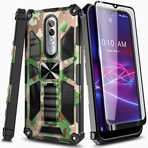 NZND Case for Coolpad Legacy Brisa (2020) CP3706AS with Tempered Glass Screen Protector (Full Coverage), Full-Body Protective Shockproof [Military-Grade], Built-in Kickstand, Heavy-Duty Cover (Camo)