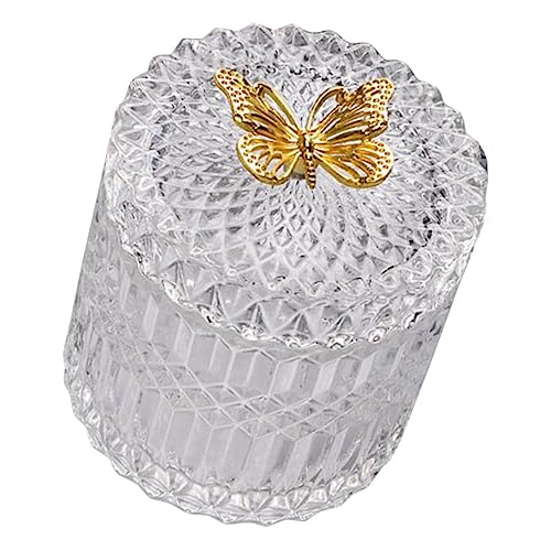 LIFKOME Box Cotton Swab Storage Jar Crystal Candy Jar Candy Dish with Lid Dry Food Storage Jar Durable Candy Container Candy Dishes with Lids Biscuit Bowl Covered Jewelry Rack Glass Snack