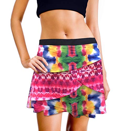 XrSzChic Womens Tennis Golf Skirt Athletic Exercise Printed Skorts Short Pocket (Colorful Tye Dye, Medium)