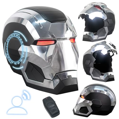 Adult Electronic Iron-Mans War Machine Helmet Voice Control/Sensing/Remote Control Open/Close with Sounds & LED Eyes Light Up Super Hero Movie 1:1 Model Prop for Halloween