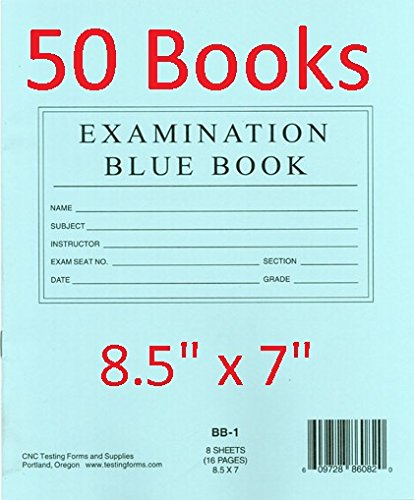 TestingForms.com 8.5' x 7' Examination Blue Book 8 Sheets 16 Pages 50 Booklets