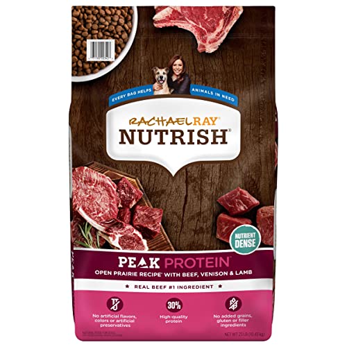 Rachael Ray Nutrish PEAK Natural Dry Dog Food, Open Prairie Recipe with Beef, Venison & Lamb, 23 Pound Bag, Grain Free (Packaging May Vary)