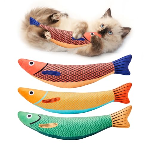 Potaroma Cat Toys Saury Fish, 3 Pack Catnip Crinkle Sound Toys Soft and Durable, Interactive Cat Kicker Toys for Indoor Kitten Exercise 9.4 Inches for All Breeds
