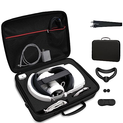 RIGICASE Hard Carrying Case for Oculus Quest 2 VR Gaming Headset Strap and Touch Controllers, Accurate custom fit foam cutout protective storage carrying bag box for headset and accessories