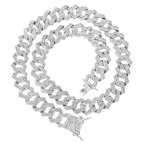 HH BLING EMPIRE Iced Out Diamond Cuban Link Chain for Men Women Silver Gold Miami Cuban Necklaces Hip Hop 16-30 Inches (Necklace B-Silver, 20')