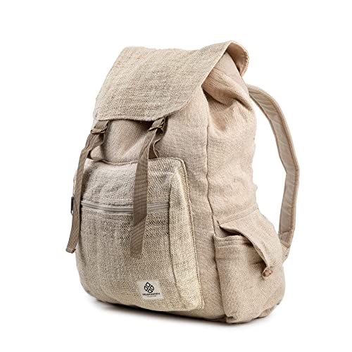 Large Hemp Backpack - Eco Friendly Unisex Rustic Bag Durable Day Backpack by Freakmandu White