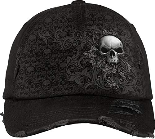 Spiral - Skull Scroll - Baseball Caps Distressed with Metal Clasp - L Black