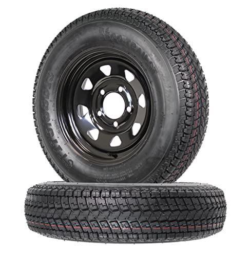 2-Pk Trailer Tire On Rim Bias Ply ST175/80D13 175/80 LRC 5-4.5 Black Spoke Wheel - 2 Year Warranty w/Free Roadside