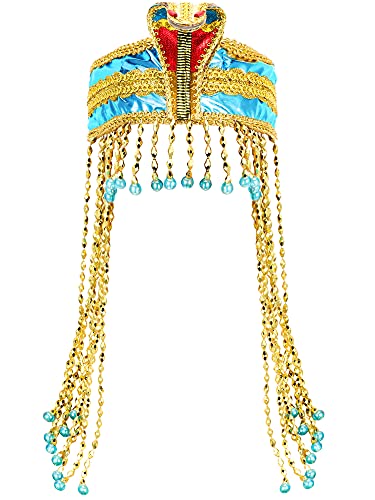 WILLBOND Women's Egyptian Headpiece Crown Snake Beaded Headband Women's Egyptian Costume Accessory Beaded Headdress (Blue)