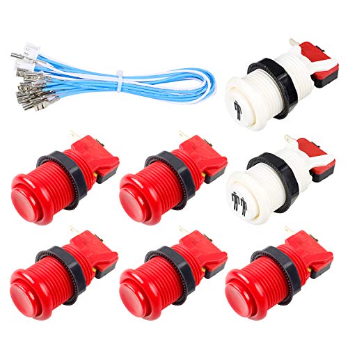 Fosiya 7X Arcade Buttons 30mm Happ Type Standard Push Buttons Switch with 20cm Buttons Cable for Arcade Joystick Arcade1up Games Console (Red)