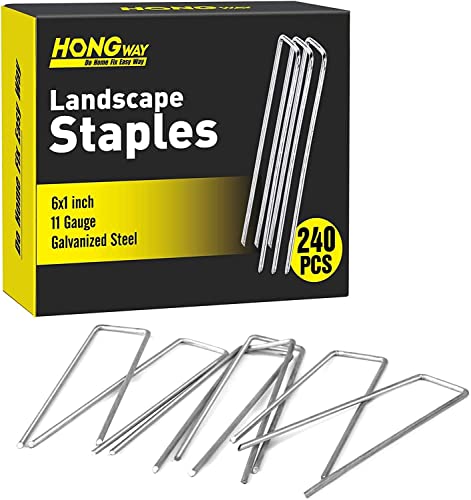 HongWay 240pcs Landscape Staples, 6 Inch 11 Gauge Galvanized Garden Stakes and U-Shaped Pins for Landscaping Fabric Barrier Irrigation Tubing