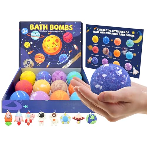 Bath Bombs for Kids with Surprise Inside, 12 Packs XXL Size Kids Bath Bombs with Educational Space-Themed Planet Design,Bubble Bath Fizzy for Boys and gilrs Gift