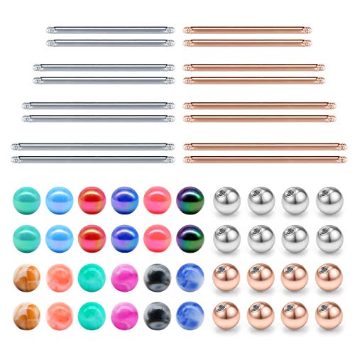 JFORYOU Replacement Bar and Balls for Straight Barbell Piercing Jewelry for Nipple rings Tongue ring Industrial Piercing Body Piercing 14G 18mm 20mm 25mm 32mm Bar Length