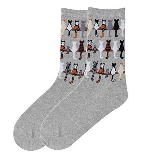 K. Bell Socks Women's Lover's Fun & Cute Novelty Crew Socks, Cat Tails (Grey), Shoe Size: 4-10