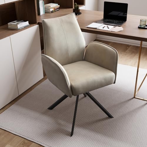 jiexi Modern Desk Chair no Wheel, Ergonomic Office Chair Home Office Upholstered Chair, Swivel Arm Chairs with Metal Legs, Computer Chair for Bedroom, Reception Room, Living Room