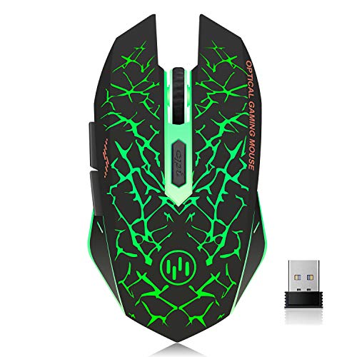 VEGCOO C12 Wireless Gaming Mouse,Rechargeable Mice Silent Click Cordless Mouse with 6 Buttons PC Gaming Mice Advanced Technology with 2.4GHZ Up to 2400DPI for PC Laptop (Green)