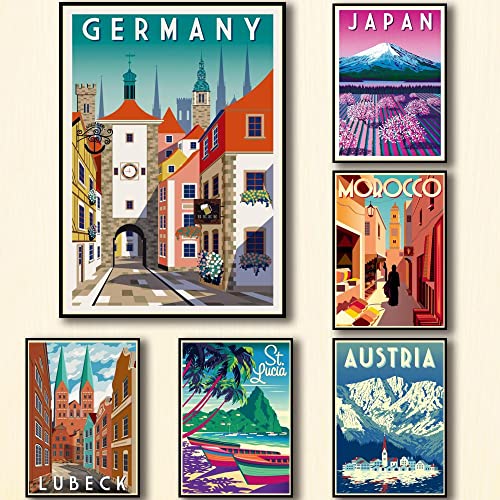 YEN TOWN Set of 18pcs Travel City Posters Collage Kit Trendy Cities Travel Around World Landscape Poster Set For Wall Decor Unframed 11.2x16.5inch(28x42cm) X18pcs