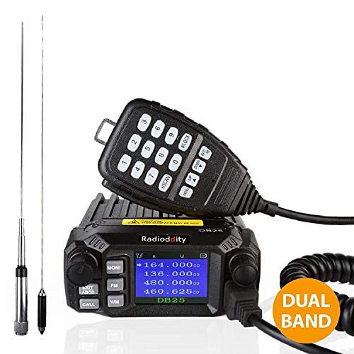 Radioddity DB25 Pro Dual Band Quad-Standby Mini Mobile Car Truck Radio, 4 Color Display, 25W Vehicle Transceiver with Cable + High Gain Quad Band Antenna