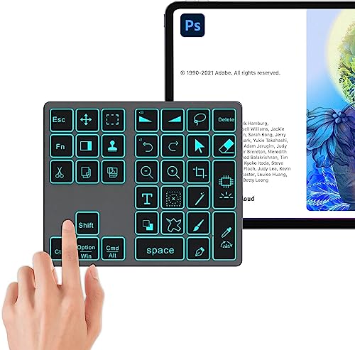Doohoeek Bluetooth Shortcut Keyboard for Adobe Photoshop for PC Computer, Desktop, iPad & MacBook, PS Shortcut Hotkeys Keypad Rechargeable with 7-Color Backlit Key for MacOS, iOS & Windows